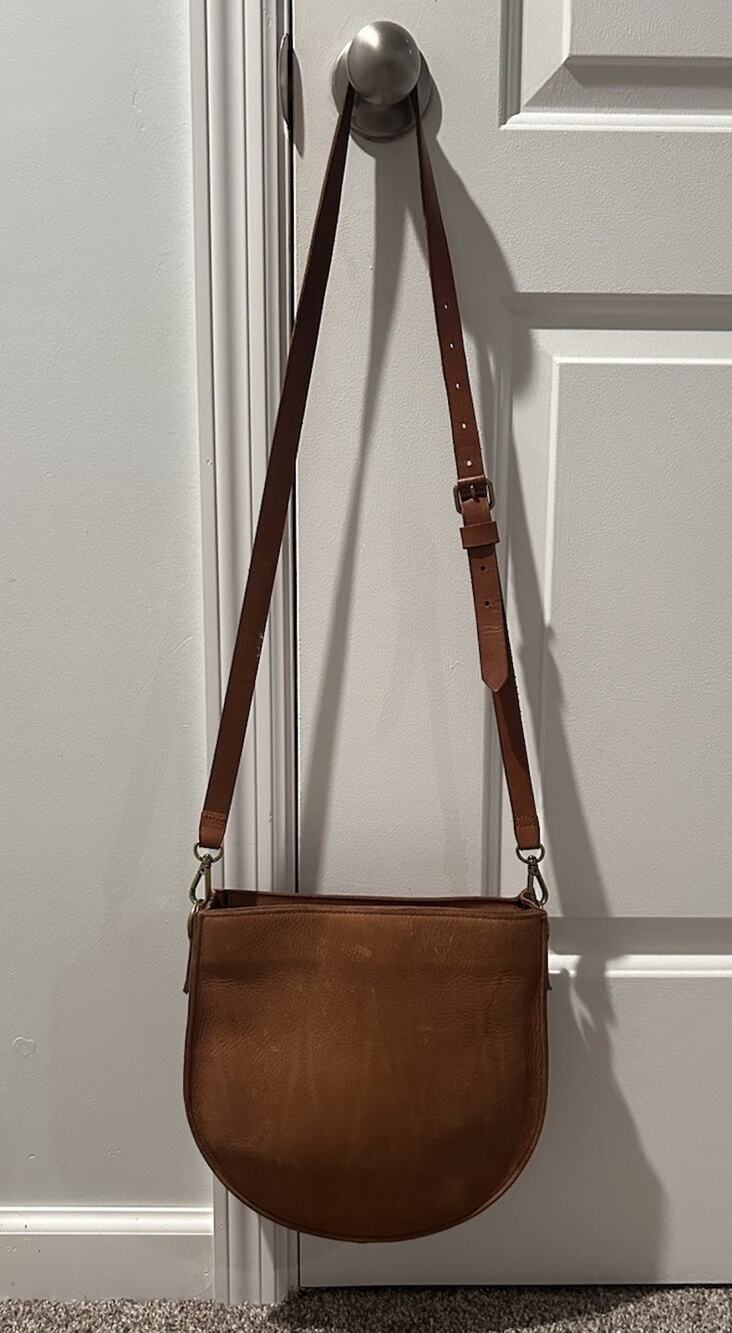 Madewell Tan Leather Crossbody Zippered Purse Adjustable Brass Hardware